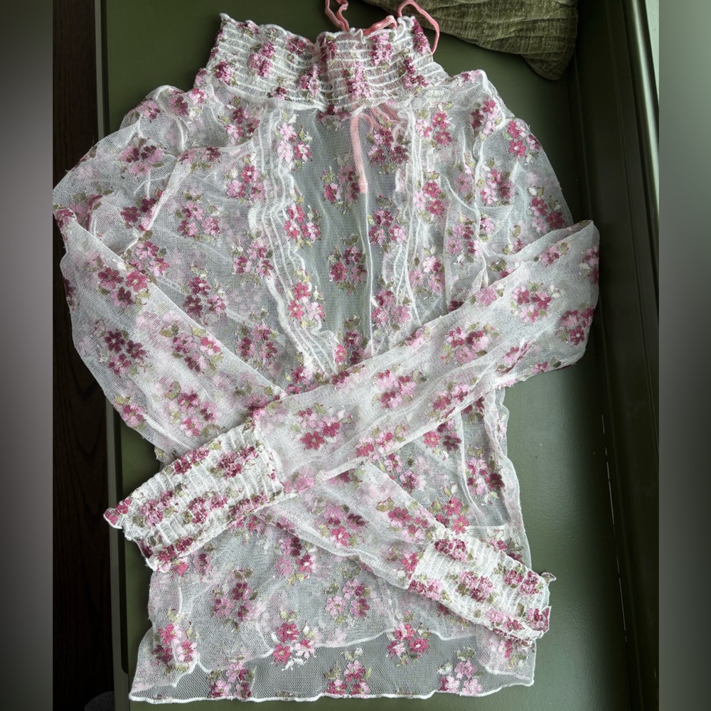 NWT Free People Floral Sheer Long Sleeve Top